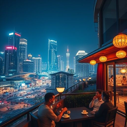 天河区夜景与茶肆