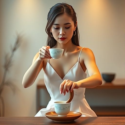 茶艺师耐心指导新手品茶的瞬间