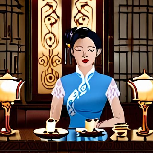 精致茶室一角,木质茶桌上的茶具摆放整齐