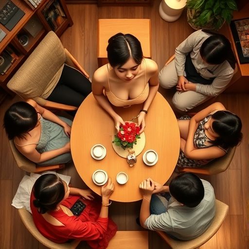 朋友们围桌品茶的欢乐时光