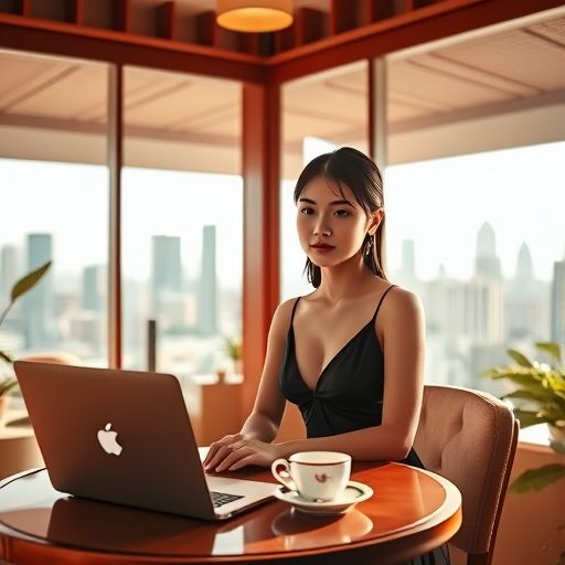 年轻人在喝茶工作室工作