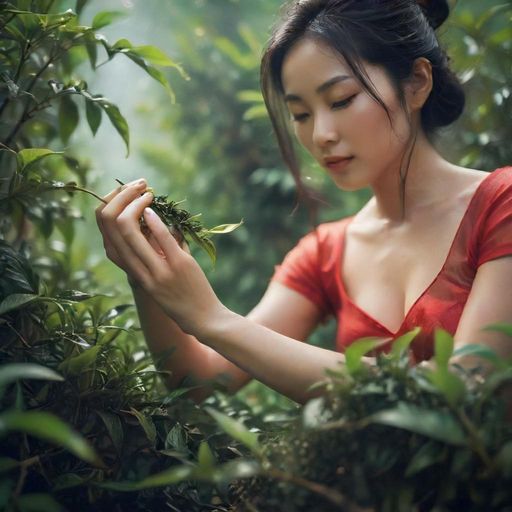 茶农采摘嫩茶的瞬间