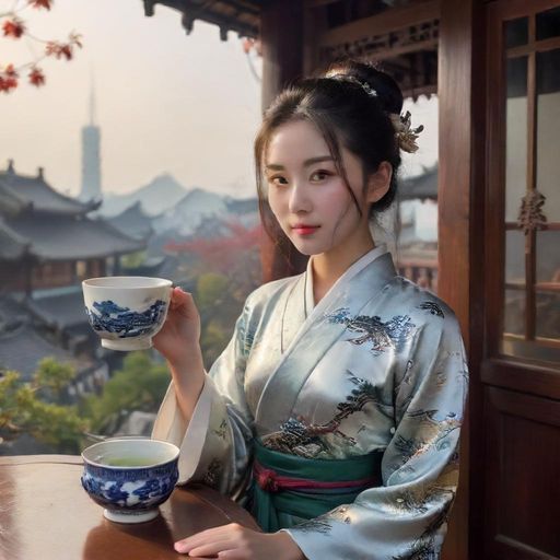 茶馆窗外的城市风景