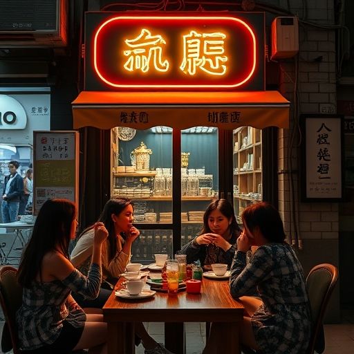 天河夜间茶肆聚会