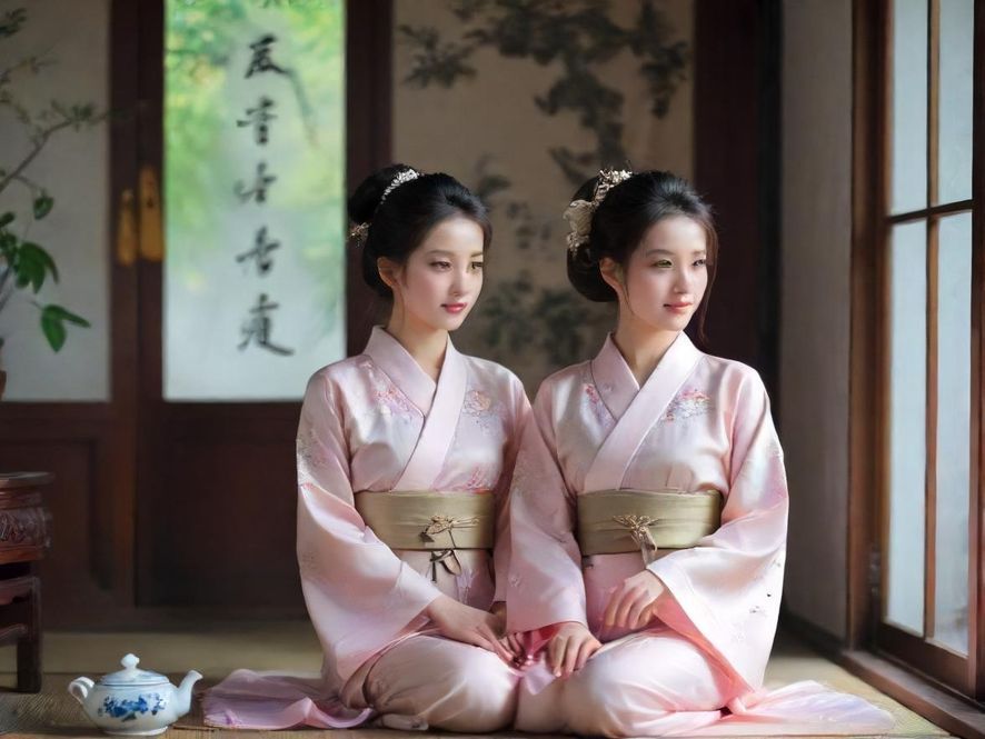 一位气质优雅的茶艺师在雅致的茶室中,温柔地为客人斟茶,光线和构图充满电影感。