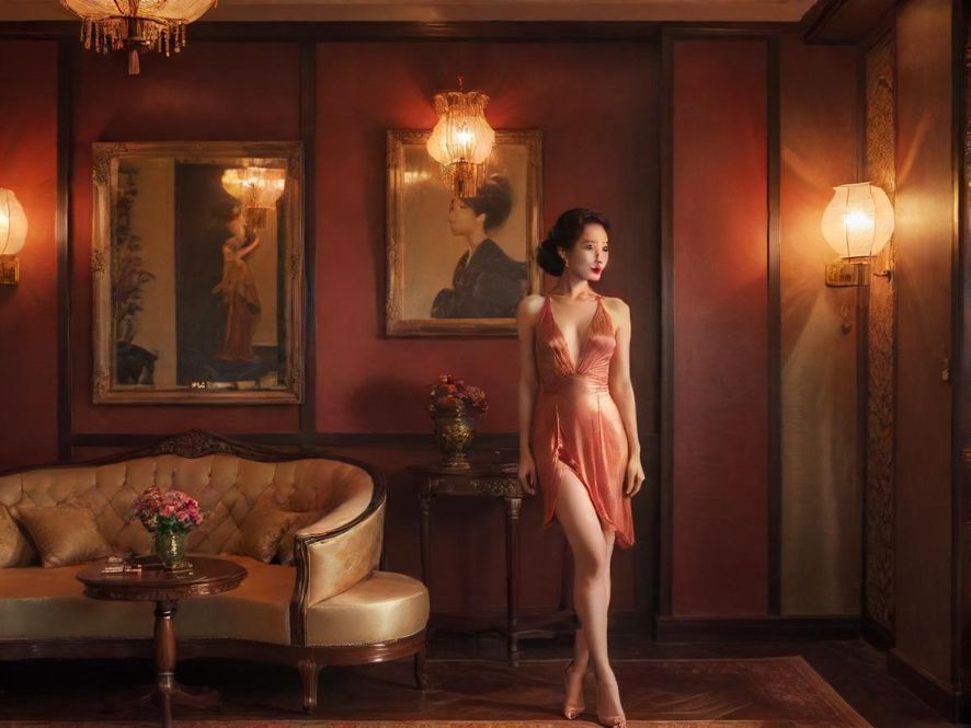 广州佳丽花社区内部，一个奢华舒适的会所包厢，暖色调灯光营造出温馨放松的氛围。