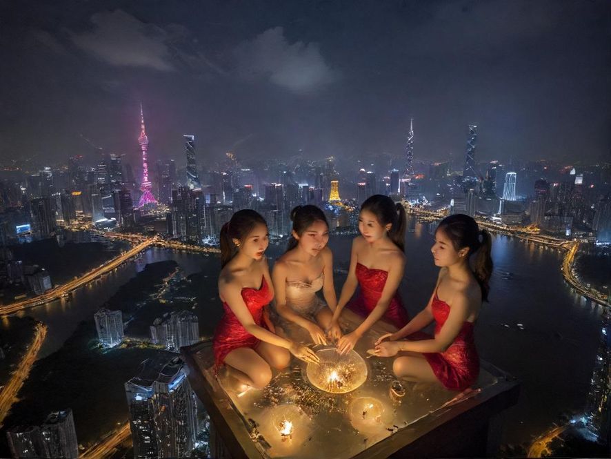 夜晚的广州珠江新城,高楼大厦灯火辉煌,流光溢彩,展现出都市的繁华与活力。