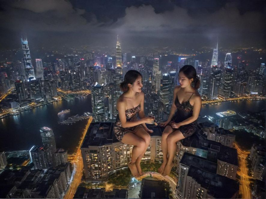 高楼林立的都市夜景,车水马龙,展现繁忙与压力