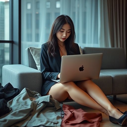 年轻女性在现代公寓中若有所思