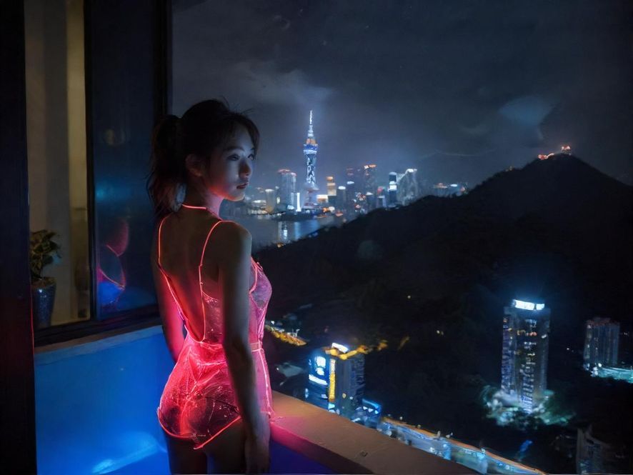 深圳城市夜景与一处隐藏的入口,暗示神秘与发现