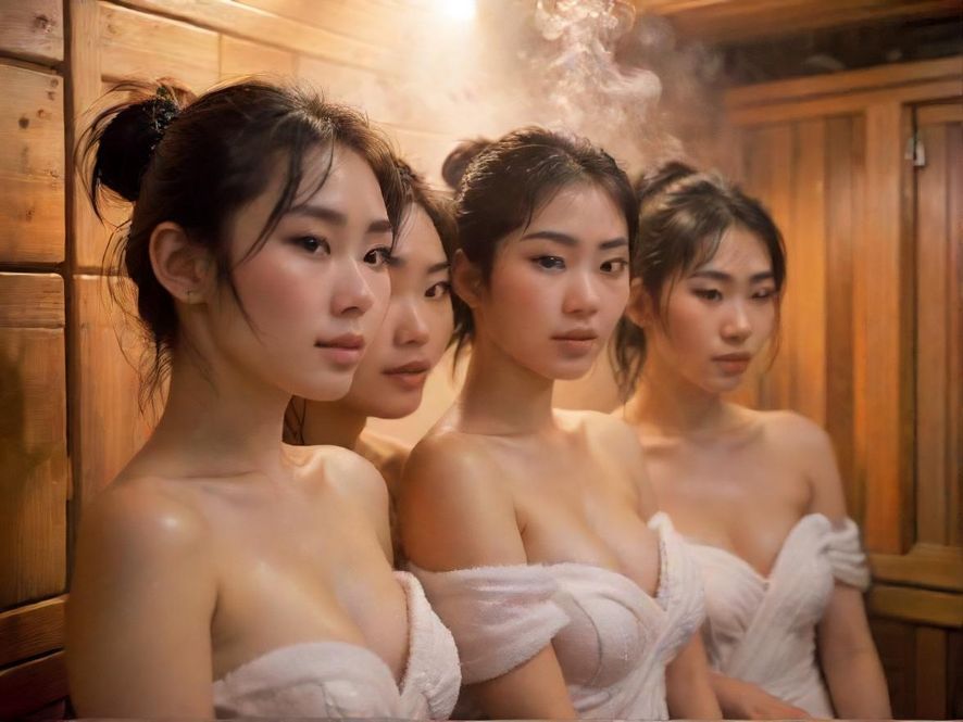 桑拿蒲蒸汽房热气弥漫的放松场景