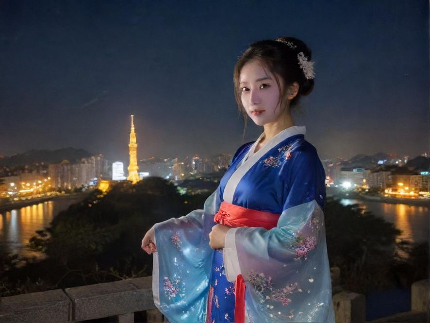 广州夜景下的交流场景