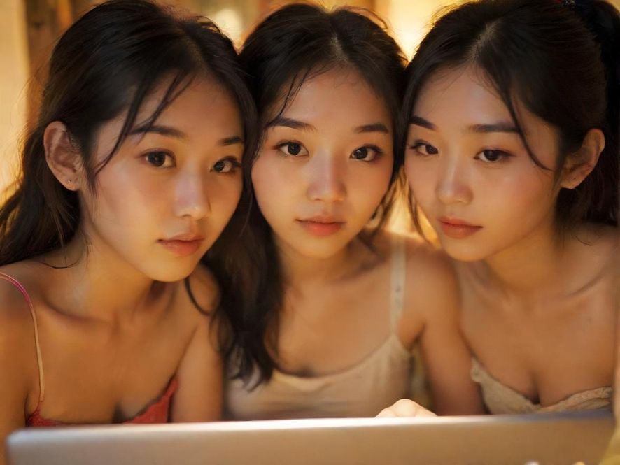 一个人在电脑前专注地浏览论坛，脸上带着满足的笑容