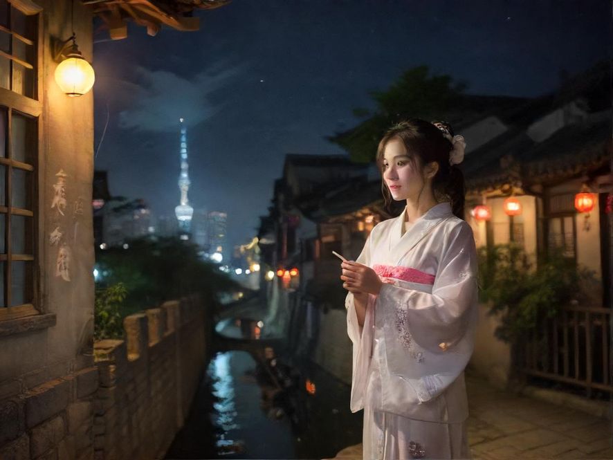 深圳夜色流光溢彩的街头景象