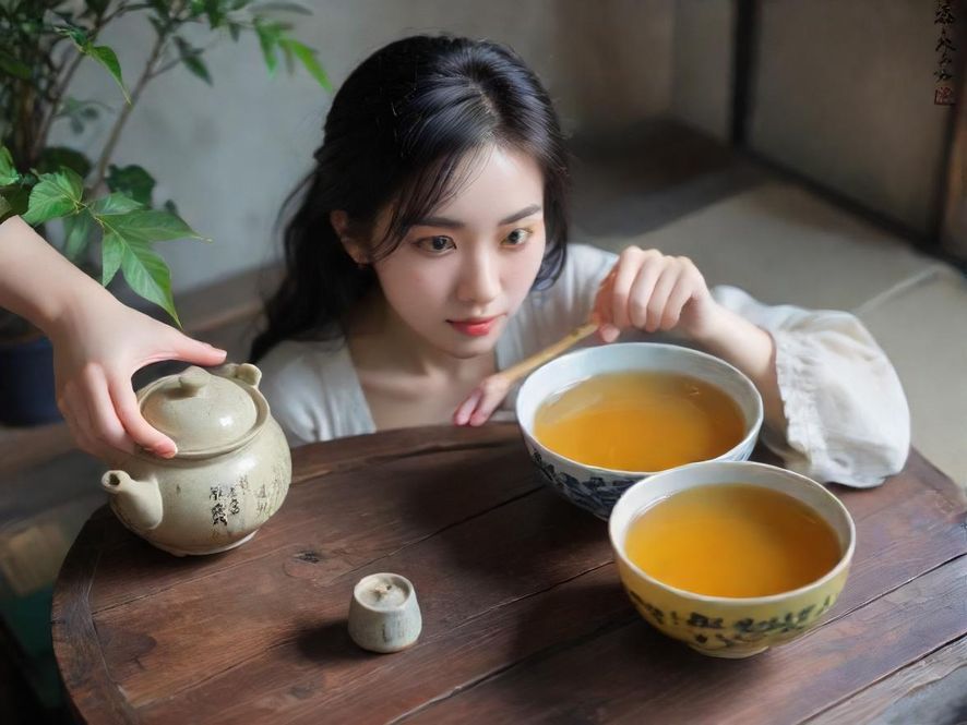 阳光透过窗户洒在老茶楼的桌椅上