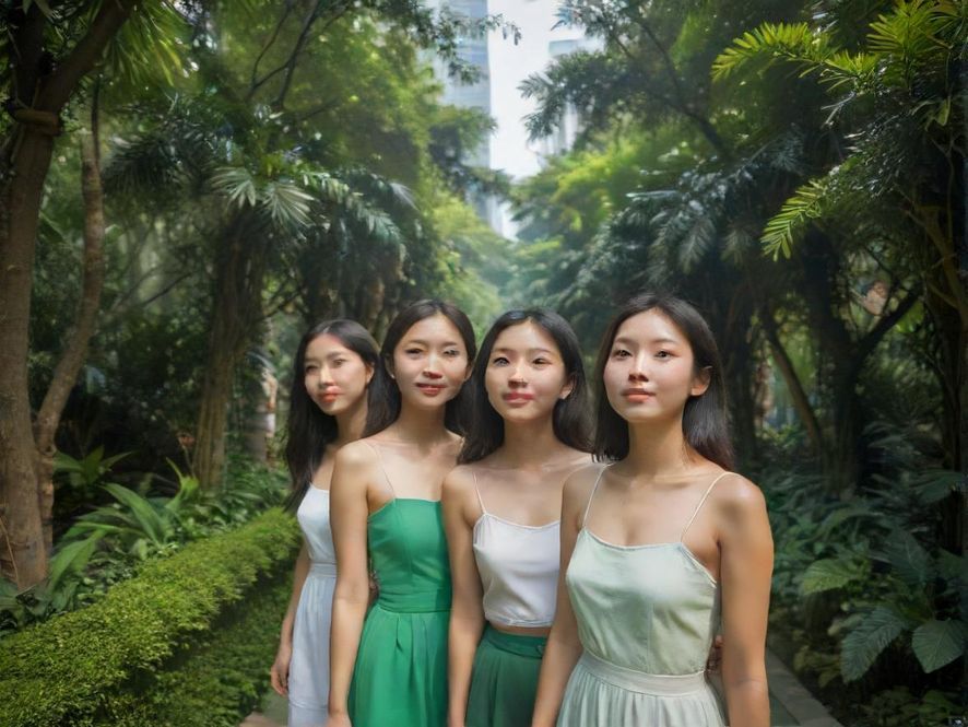 广州百花园社区里一条被绿树环绕的蜿蜒小径,阳光透过树叶洒下斑驳的光影,给人一种宁静治愈的感觉。