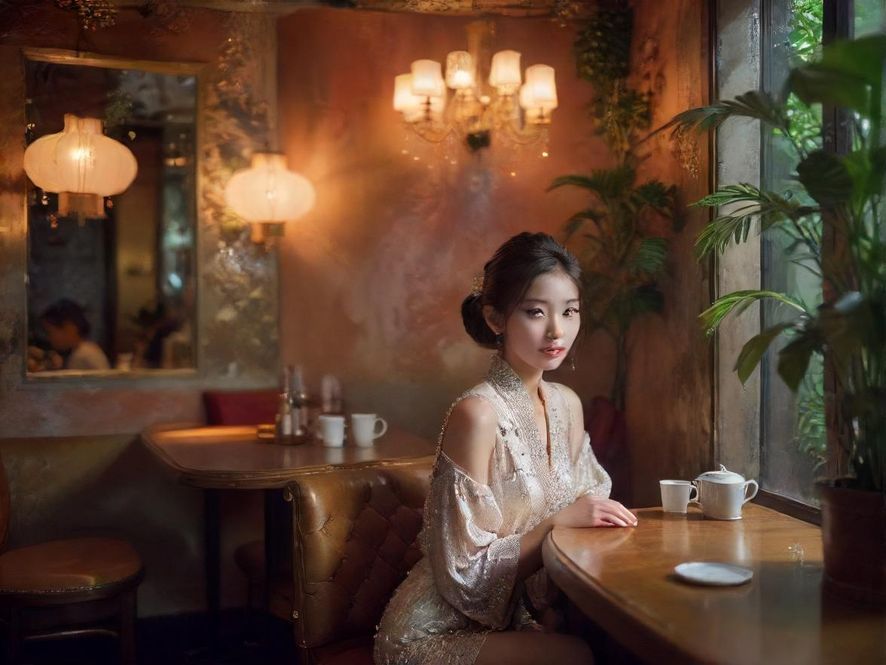 广州百花园社区内一家隐藏的咖啡馆,内部装修温馨舒适,暖色调的灯光和巧妙的光影设计,营造出放松惬意的氛围。