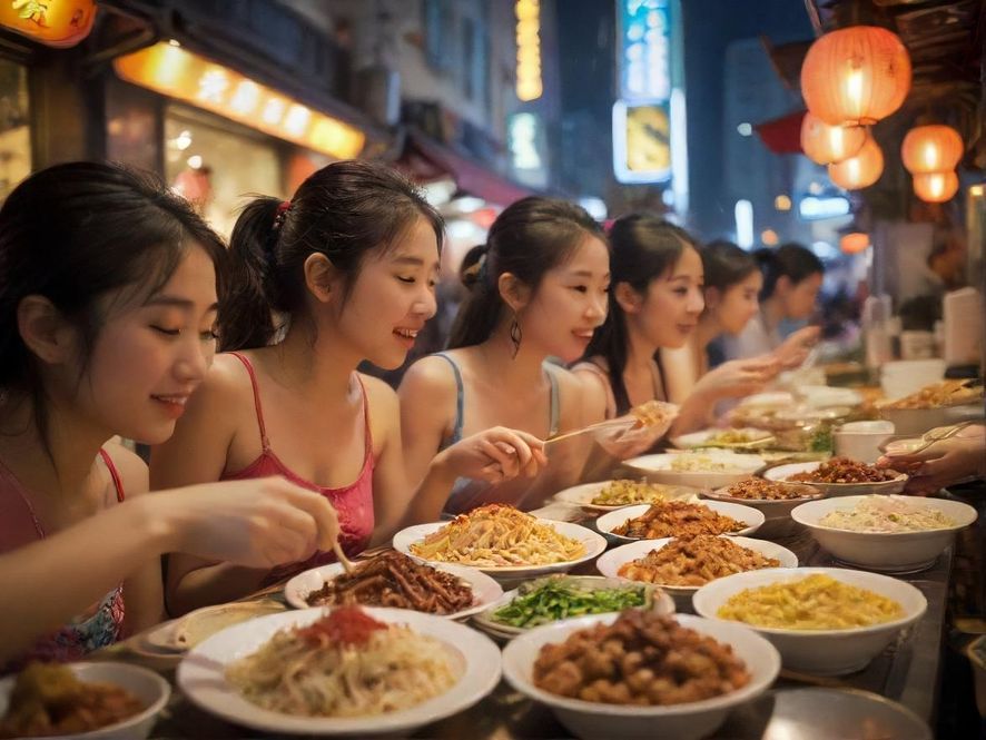 广州圈中楼美食街,展现诱人美食与热闹街头氛围