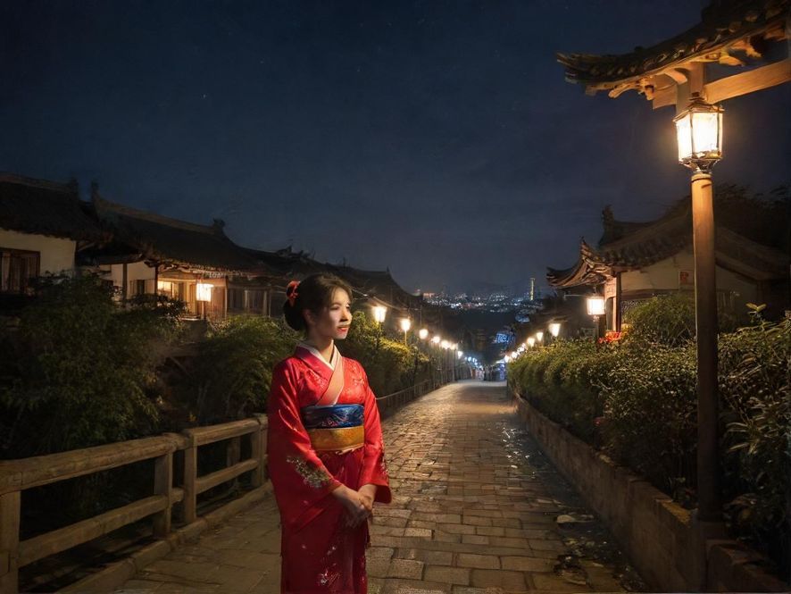 广州夜色下的都市一角