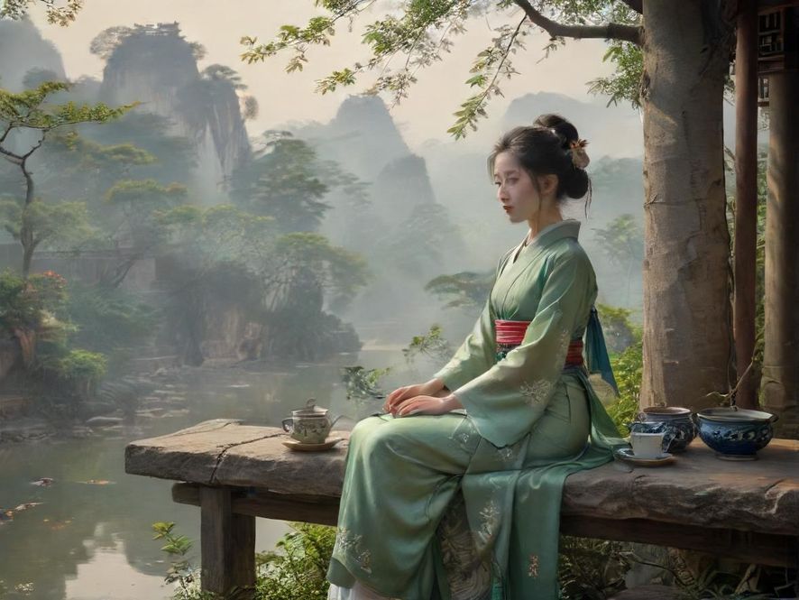 广州天河藏身茶馆 俯视写实风格 茶馆环境优雅背景