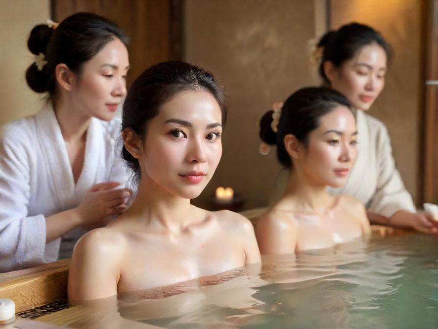 水疗师正在为顾客进行背部按摩,光影效果营造出宁静舒适的氛围