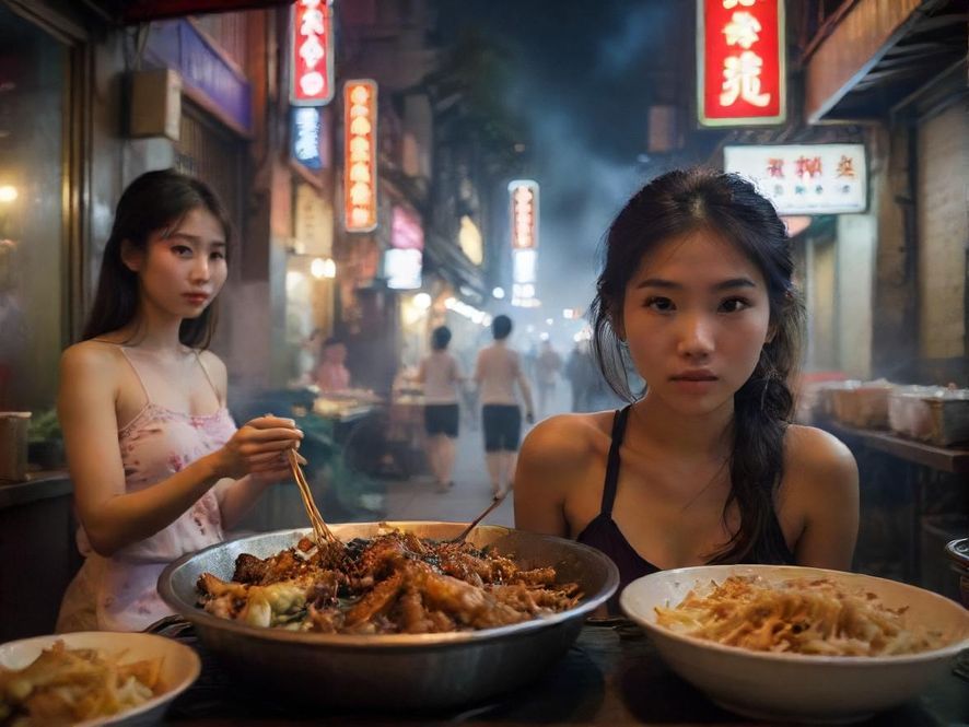 广州热闹的夜市街头,各种小吃摊位在灯光下散发着诱人的香气,行人络绎不绝,充满了市井的烟火气,让人感受到地道的羊城夜生活。