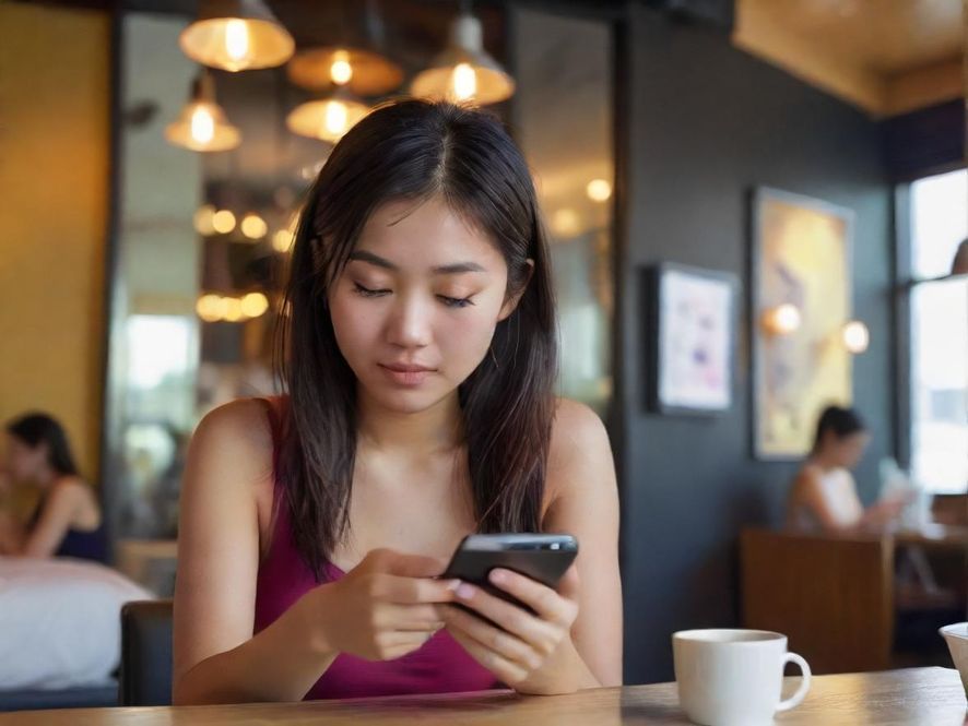 年轻人使用手机浏览论坛