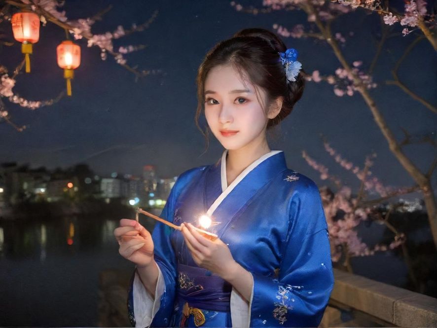 城市夜景霓虹灯下,一位神秘女子背对着镜头,霓虹灯的光影在她身上跳动,营造出一种赛博朋克风格的都市探秘感。