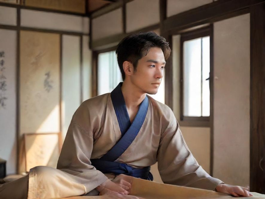 一个男人在夜晚舒适的家中,轻松地坐在电脑前,享受私人时光