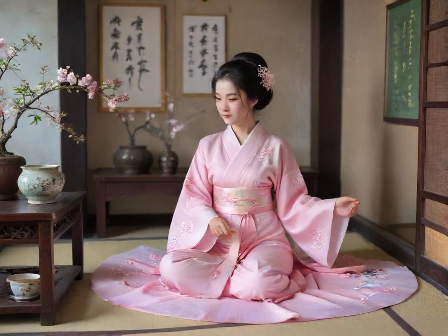 一位气质优雅的女士,身着素雅服饰,在洁白的鲜花簇拥中,神态安详地品尝着香茗,柔和的光线洒在她身上,营造出一种宁静而唯美的室内茶室氛围。