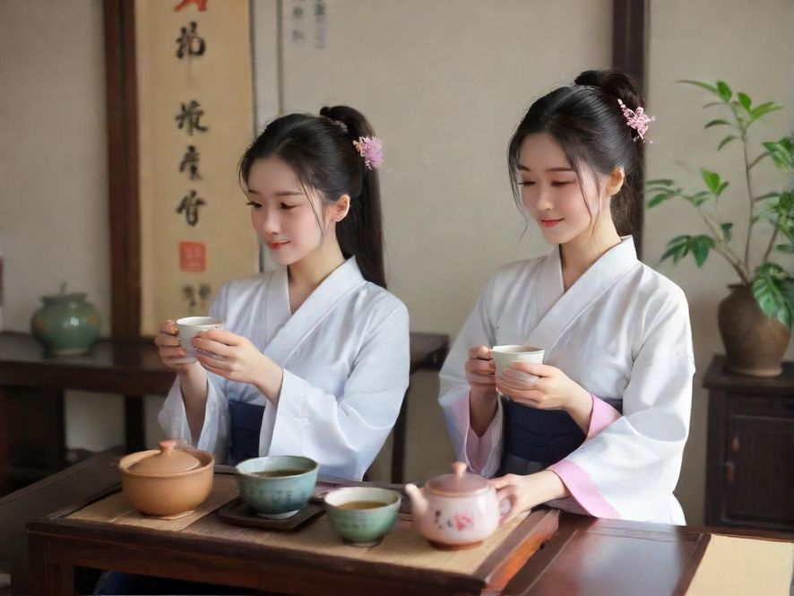 一位气质优雅的女士,在茶室中轻嗅茶香,神情宁静